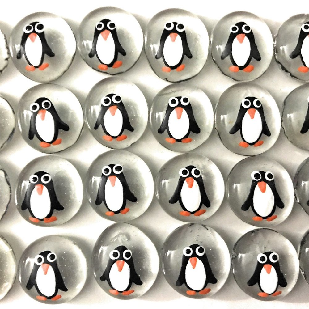 Hand Painted Penguins Hand Painted Glass Gems Party Favor Decorations -Set of 24